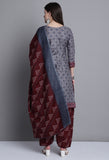 Grey Polyester Cotton Printed Salwar Suit with Dupatta