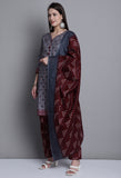 Grey Polyester Cotton Printed Salwar Suit with Dupatta