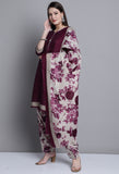 Wine Polyester Cotton Printed Salwar Suit with Dupatta