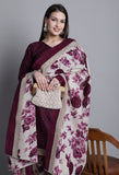 Wine Polyester Cotton Printed Salwar Suit with Dupatta