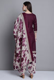 Wine Polyester Cotton Printed Salwar Suit with Dupatta