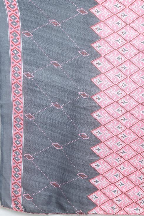 Grey Cotton Blend Printed Plus Size Ready to Wear Patiala Salwar Suit
