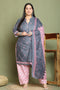 Grey Cotton Blend Printed Plus Size Ready to Wear Patiala Salwar Suit