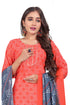 Orange Cotton Blend Printed Ready to Wear Patiala Salwar Suit