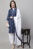 Navy Blue Cotton Printed Salwar Suit