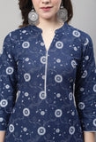 Navy Blue Cotton Printed Salwar Suit