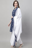 Navy Blue Cotton Printed Salwar Suit