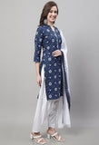 Navy Blue Cotton Printed Salwar Suit