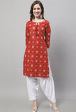 Red Cotton Printed Salwar Suit