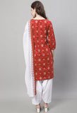 Red Cotton Printed Salwar Suit