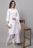 White Cotton Printed Salwar Suit