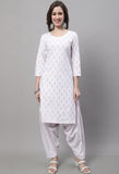 White Cotton Printed Salwar Suit