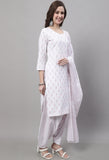 White Cotton Printed Salwar Suit