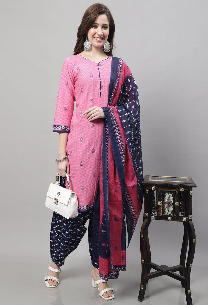 Pink Cotton Printed Salwar Suit