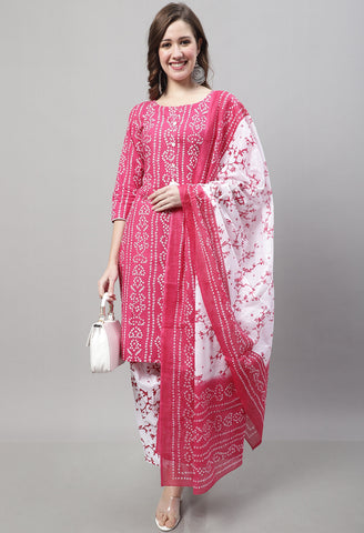 Pink Cotton Printed Salwar Suit