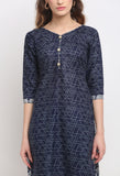 Blue Polyester Cotton Printed Salwar Suit with Dupatta