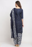 Blue Polyester Cotton Printed Salwar Suit with Dupatta