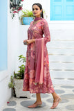 Gajari Pink Viscous Digital Printed Gown With Dupatta