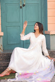 White Poly Silk Embroidered Alia cut  Kurta & Pant With Dupatta