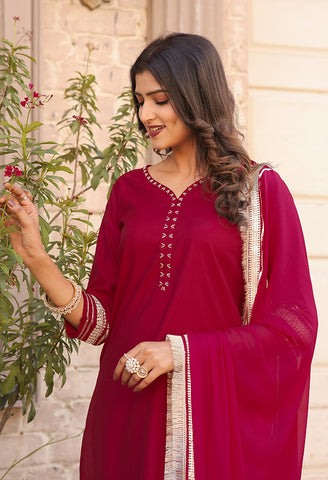 Pink Poly Silk Solid Kurta Set With Dupatta