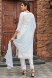 White Poly Silk Embroidered Straight Kurta & Pant With Dupatta