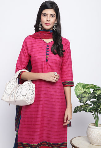 Pink Polyester Cotton Printed Salwar Suit with Dupatta