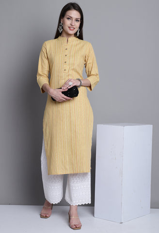 Yellow Cotton Woven Kurti