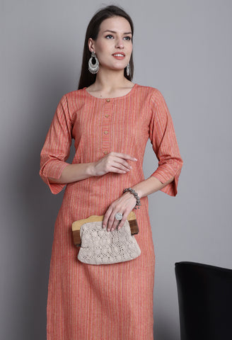 Light Orange Cotton Woven Kurti