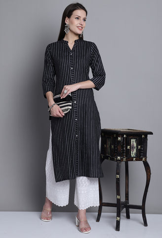 Black Cotton Woven Kurti