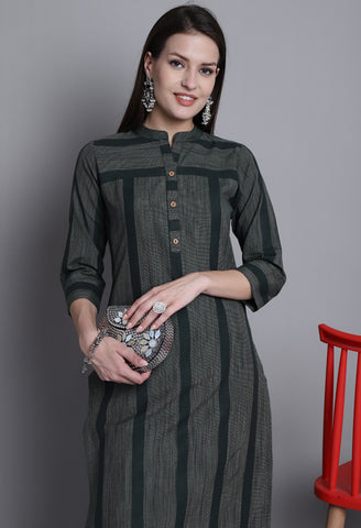 Green Cotton Woven Kurti