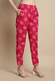 Pink Cotton Blend Jaipuri Printed Kurta With Pant & Dupatta