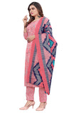 Light Pink PC Cotton Embroidered Straight Kurta & Pant With Dupatta