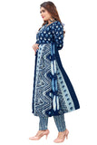 Navy Blue & White PC Cotton Embroidered Straight Kurta & Pant With Dupatta