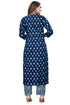 Navy Blue & White PC Cotton Embroidered Straight Kurta & Pant With Dupatta