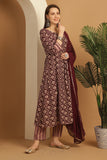 Wine & Beige Rayon Embroidered A- Line Kurta & Pant With Dupatta