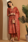 Orange Cotton Slub Embroidered Alia cut  Kurta & Pant With Dupatta