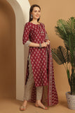 Wine Cotton  Embroidered Straight Kurta & Pant With Dupatta