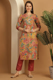 Multicolor Cotton Blend Embroidered Straight Kurta & Pant With Dupatta