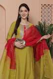 Lime Green Poly Silk Embroidered Straight Kurta & Pant With Dupatta