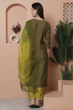 Olive Green Poly Silk Embroidered Straight Kurta & Pant With Dupatta