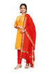 Yellow Chanderi Silk Embroidered Straight Kurta & Pant With Dupatta