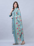 Turquoise Cotton Blend Embroidered Straight Kurta & Pant With Dupatta