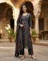 Black Cotton Jaipuri Printed Kurta & Pant With Dupatta