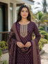 Wine Cotton Jaipuri Printed Kurta & Pant With Dupatta