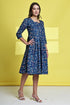 Blue Garden Delight Pure Cotton Jaipuri Printed Western Dress