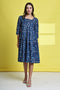 Blue Garden Delight Pure Cotton Jaipuri Printed Western Dress