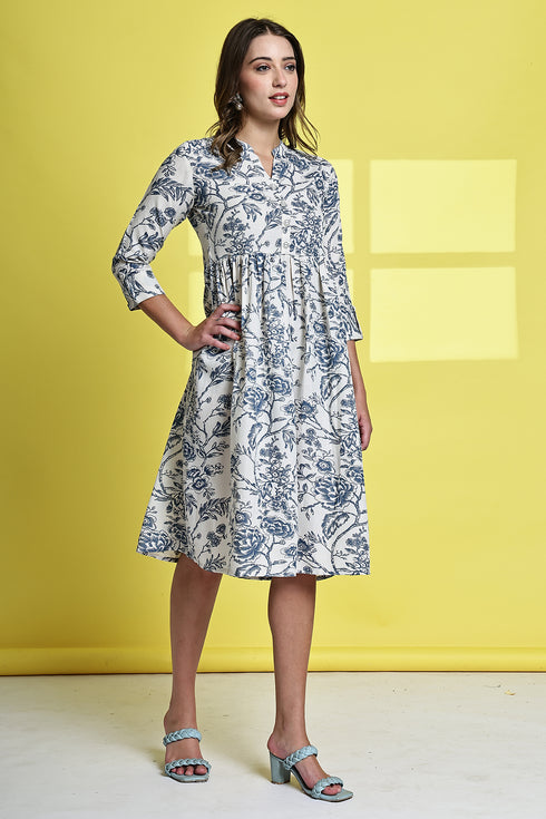 Serene Petal Pure Cotton Jaipuri Printed Western Dress