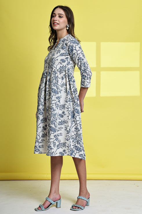 Serene Petal Pure Cotton Jaipuri Printed Western Dress