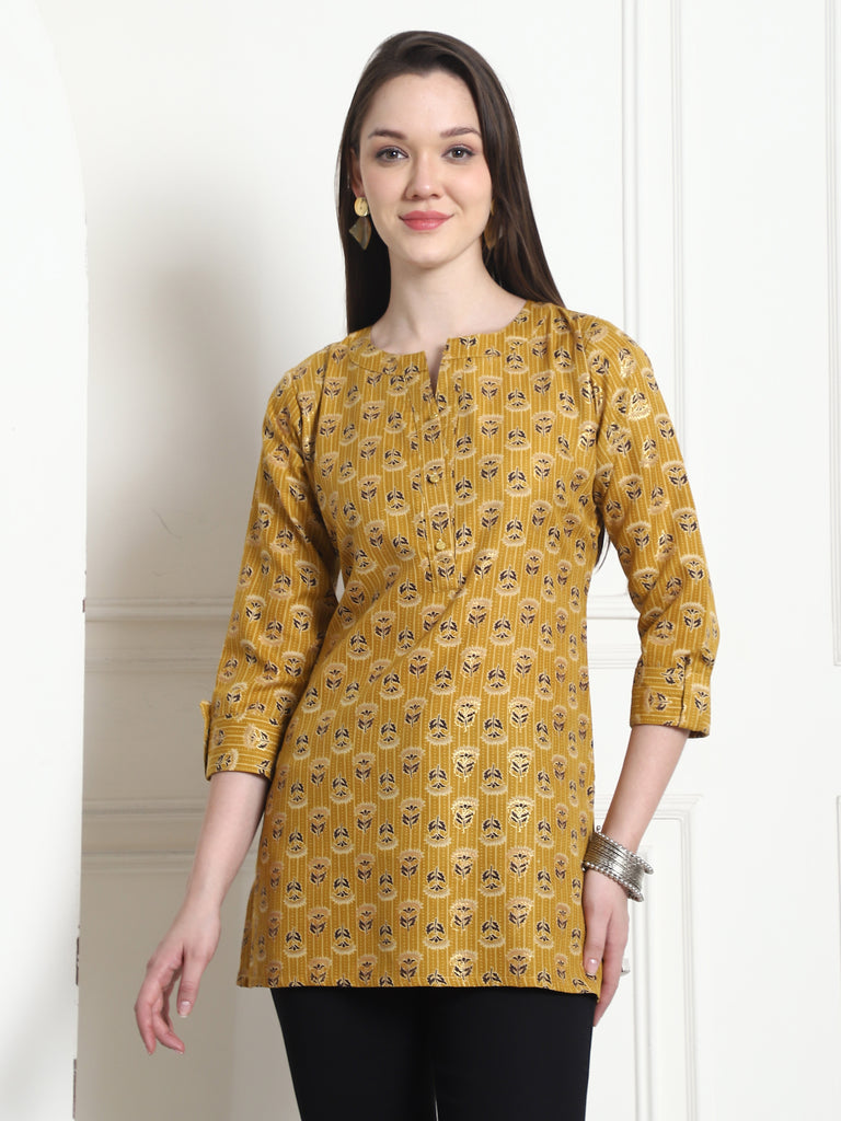 Mustard Cotton Foil Printed Tunic