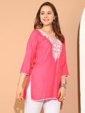 Pink Rayon Floral Embroidered Tunic